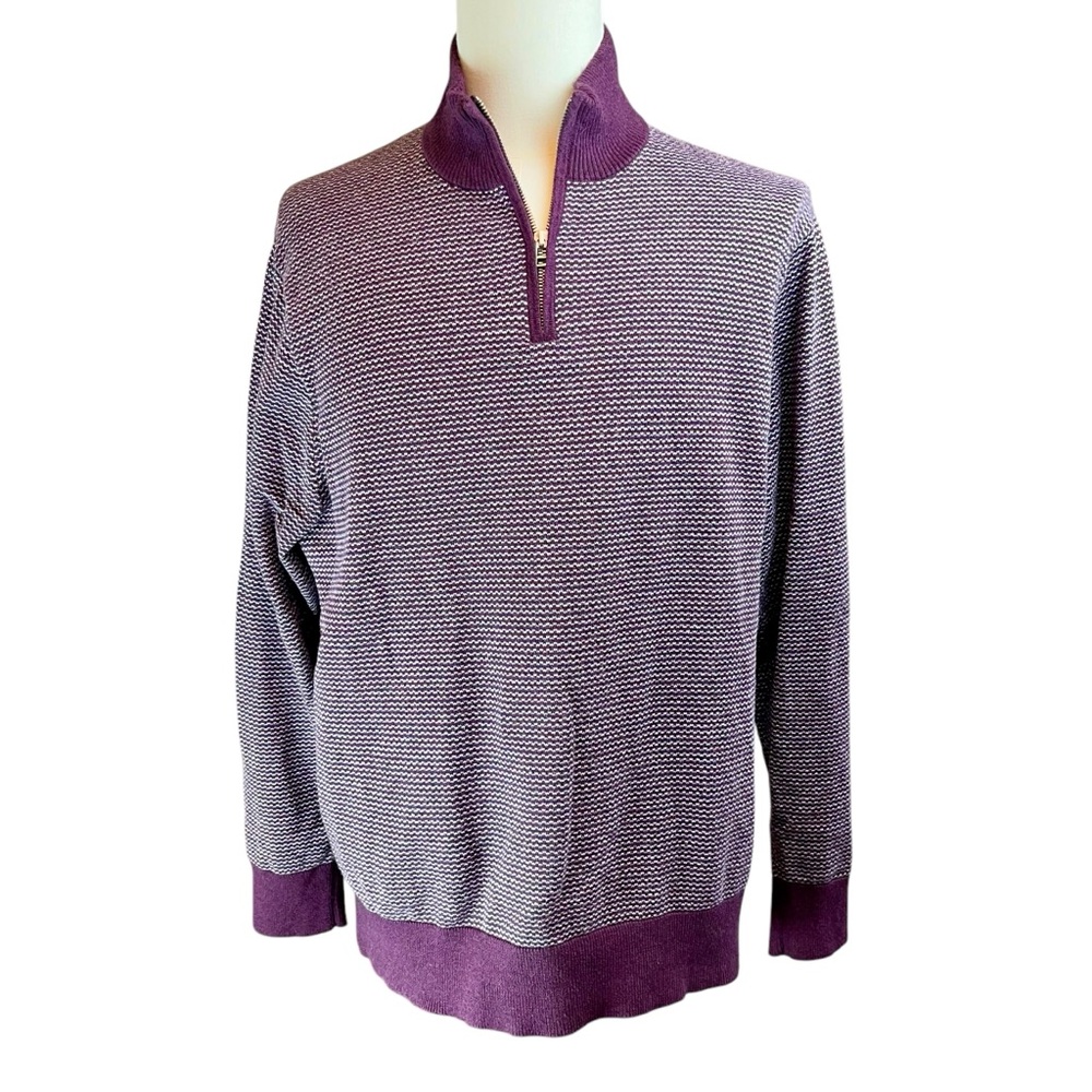 BONOBOS‎ Purple 1/4 Quarter Zip Sweater Mens Sz XL Cotton Cashmere Date Night